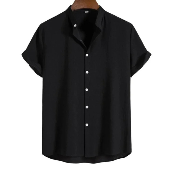Black Preppy Mens Solid Button Up Shirt - Picture 1 of 4